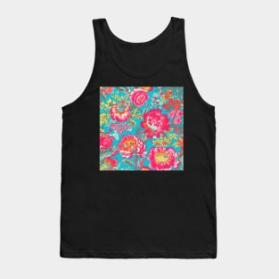 Hot Pink and Teal Colorful Floral, Happy Cheerful Floral Tank Top